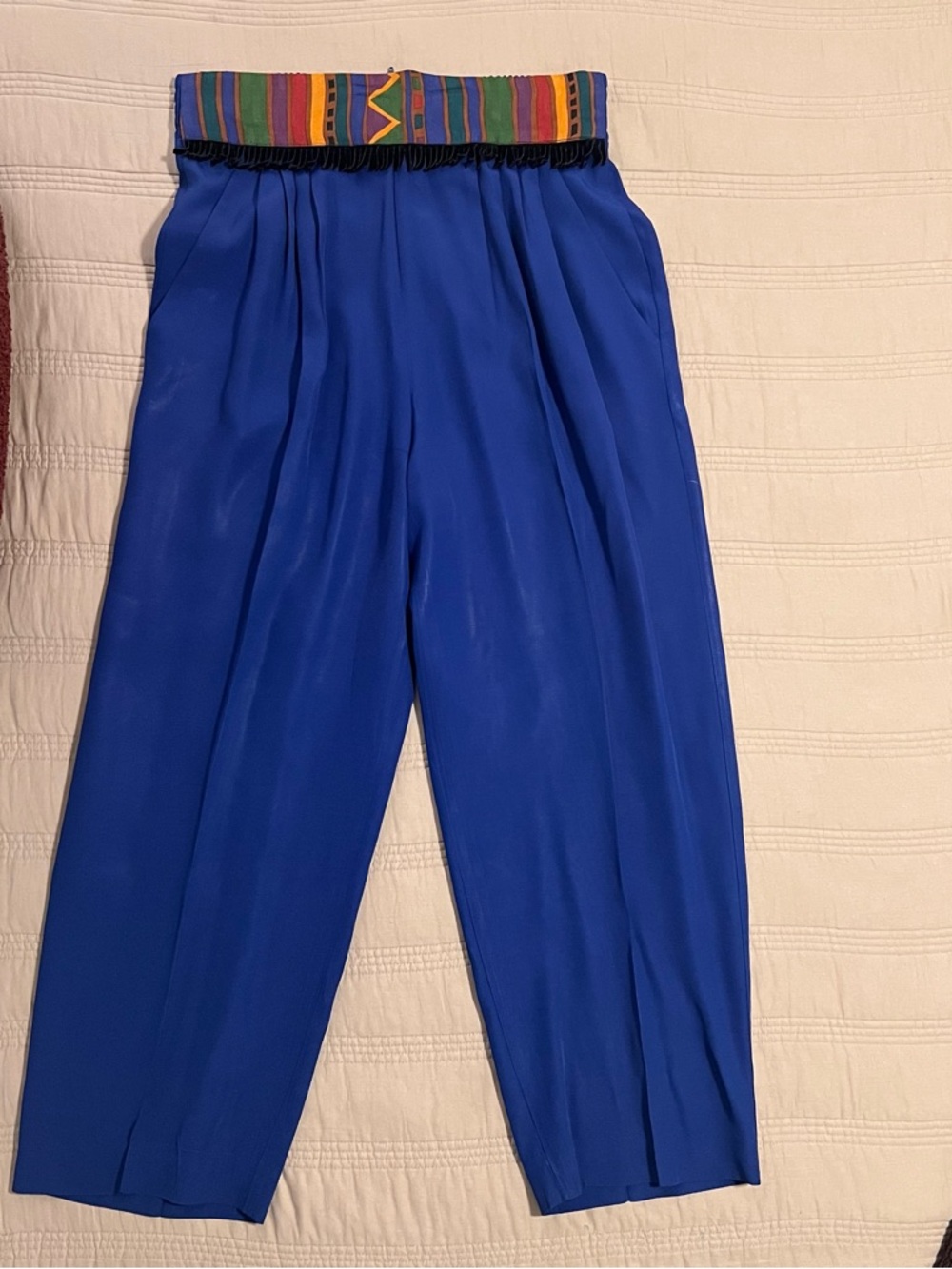 AKF New York Blue High-Waist Tapered Pants Colorful Waistband Fringe